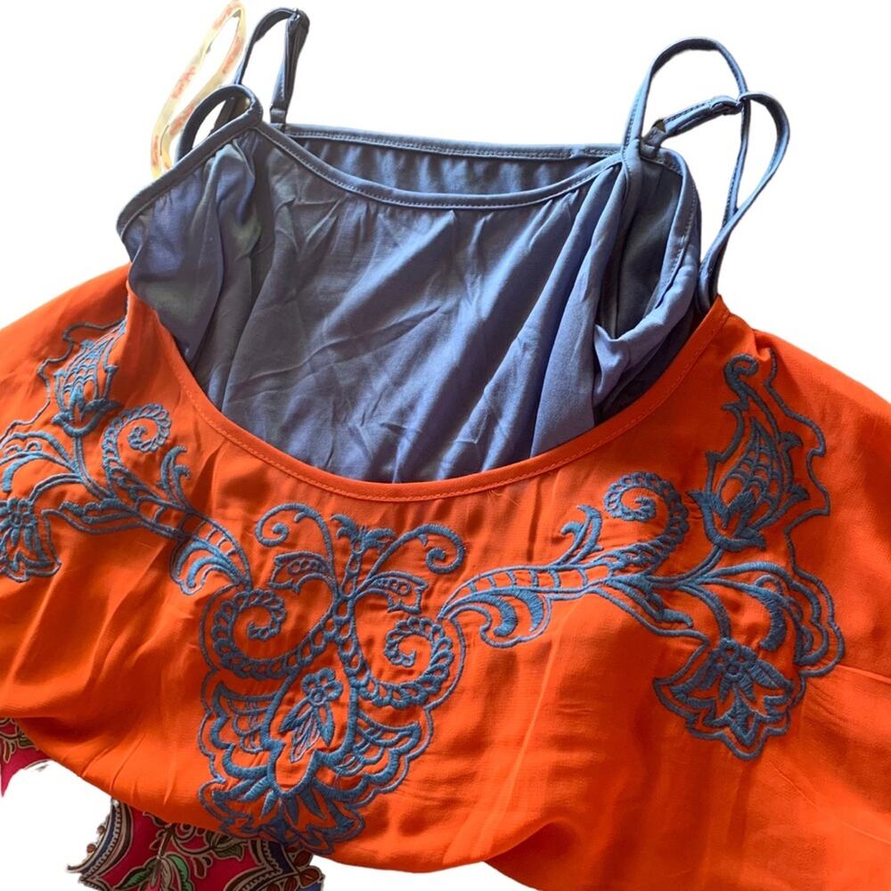 Sheer Chiffon Velvet Waist  Large Kimono Dress  Royal Blue Burnt Orange - Picture 7 of 12